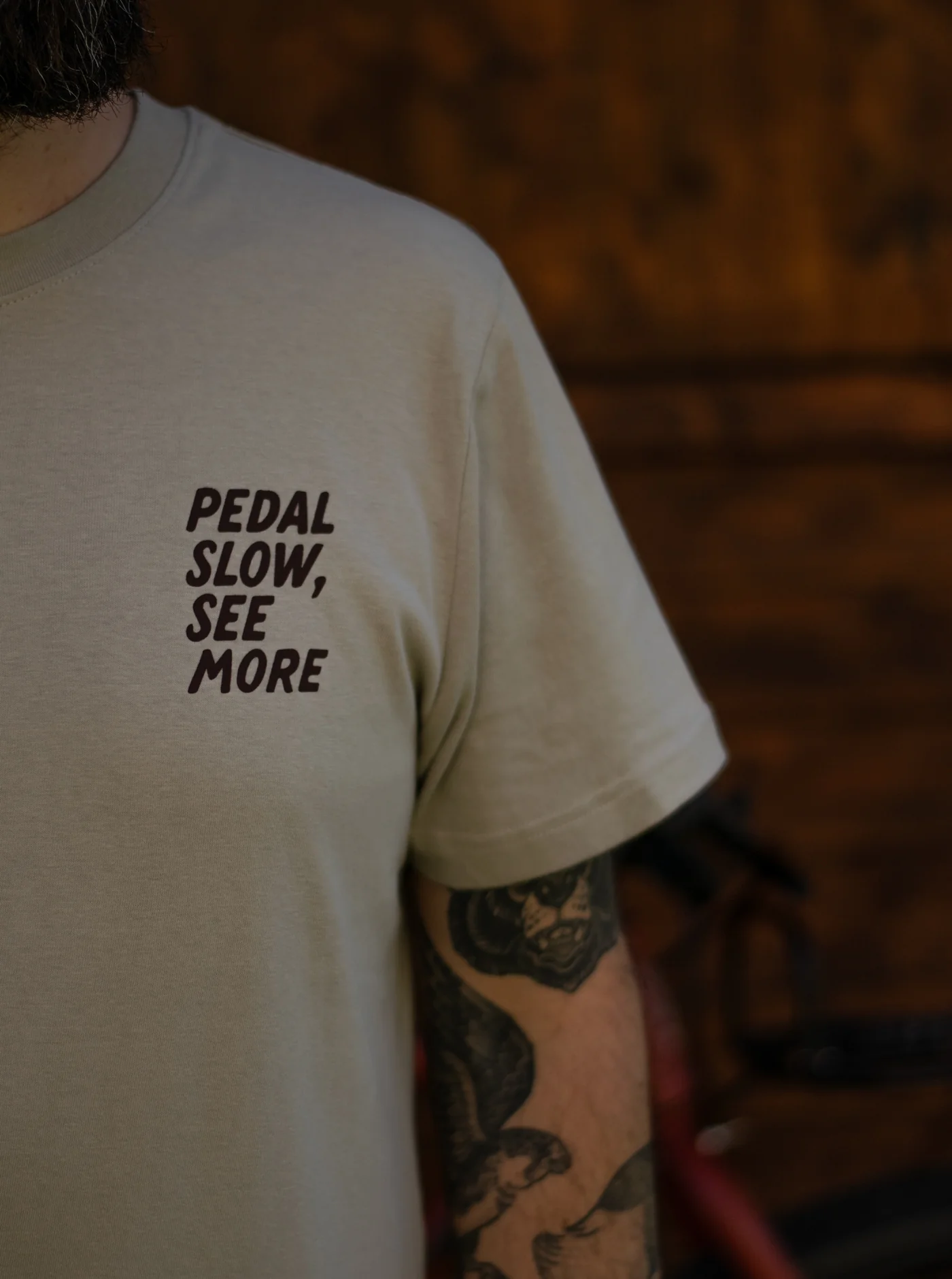 Cotton Unisex T-Shirt - Pedal Slow, See More - Dusty Green - Image 6