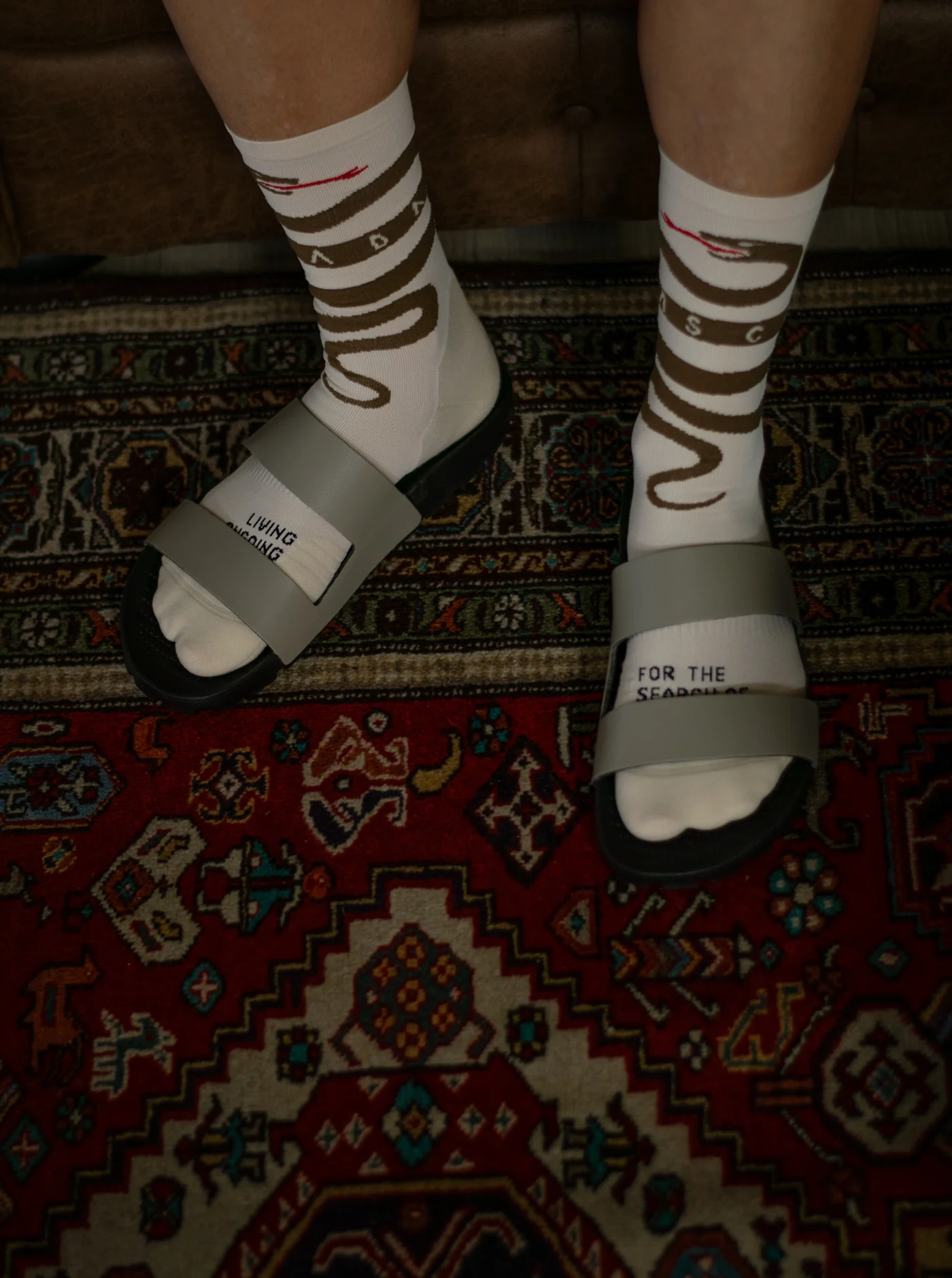 Cross Socks - Snake Cream/Olive - Image 9